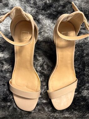 Material Girl Beige Ankle-Strap Heel Sandals
